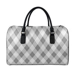 Grey Argyle Pattern Print Leather Duffle Bag