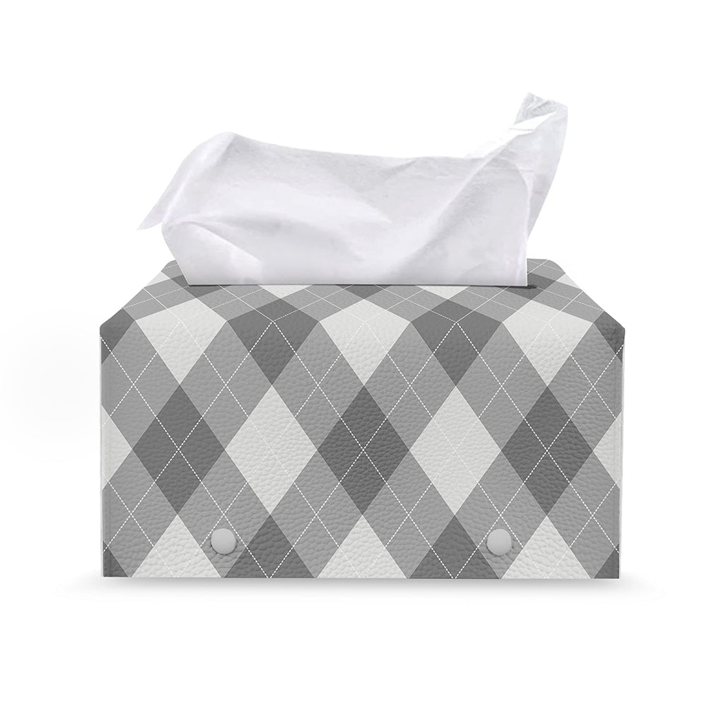Grey Argyle Pattern Print Leather Tissue Box Cover