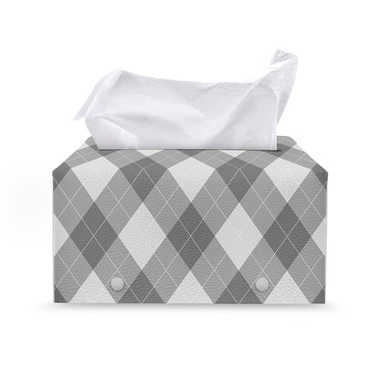 Grey Argyle Pattern Print Leather Tissue Box Cover