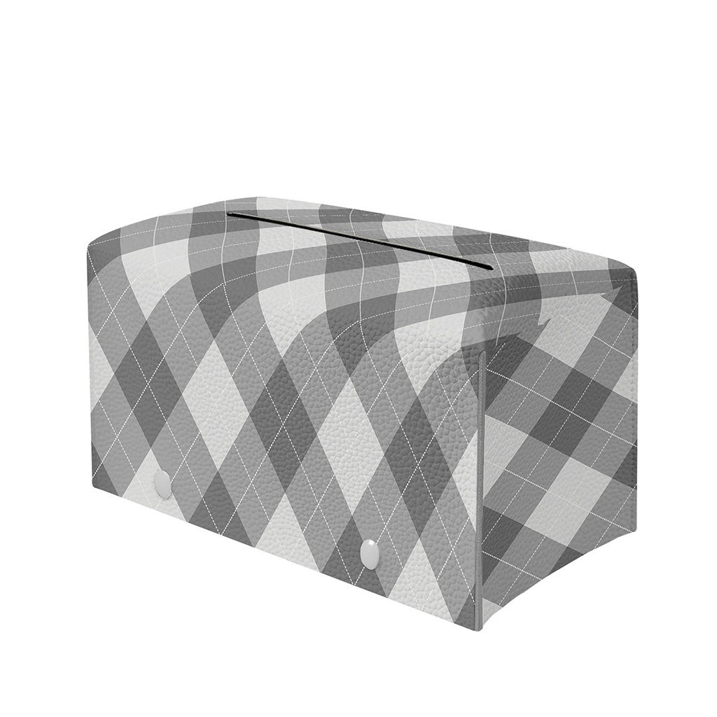 Grey Argyle Pattern Print Leather Tissue Box Cover