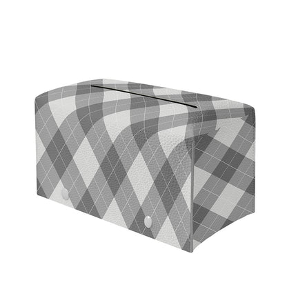 Grey Argyle Pattern Print Leather Tissue Box Cover