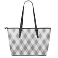 Grey Argyle Pattern Print Leather Tote Bag With Zipper