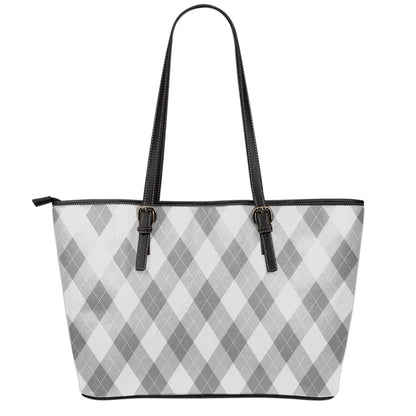 Grey Argyle Pattern Print Leather Tote Bag