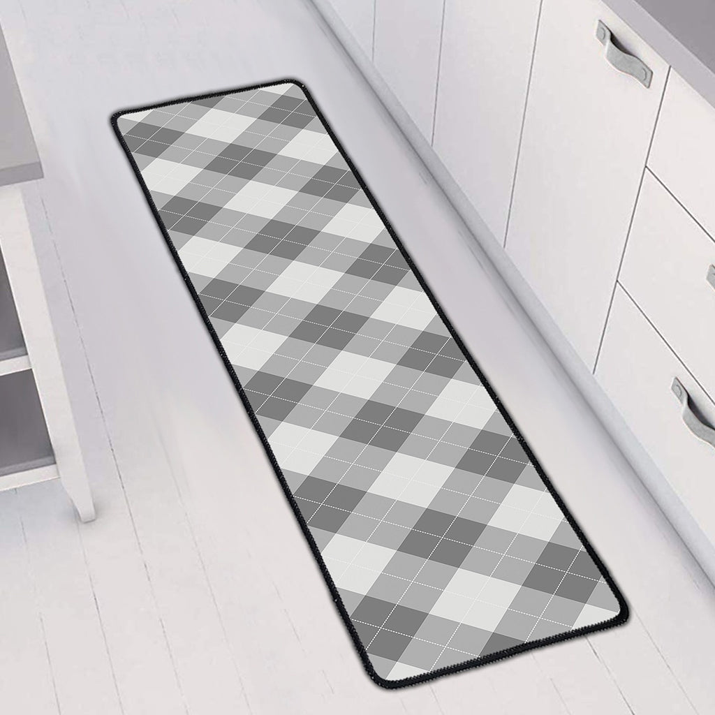 Grey Argyle Pattern Print Long Kitchen Mat