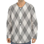 Grey Argyle Pattern Print Long Sleeve Baseball Jersey