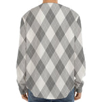 Grey Argyle Pattern Print Long Sleeve Baseball Jersey