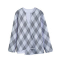 Grey Argyle Pattern Print Long Sleeve Short Coat
