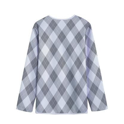 Grey Argyle Pattern Print Long Sleeve Short Coat