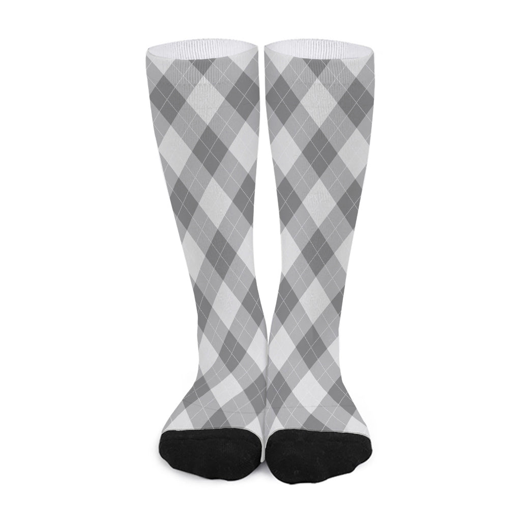 Grey Argyle Pattern Print Long Socks