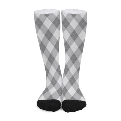 Grey Argyle Pattern Print Long Socks