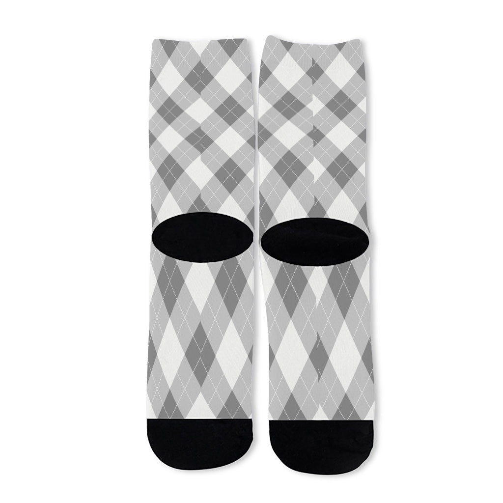 Grey Argyle Pattern Print Long Socks