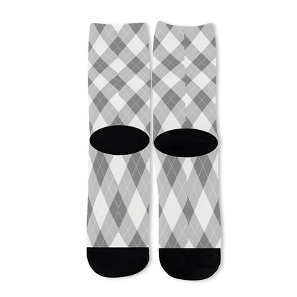 Grey Argyle Pattern Print Long Socks