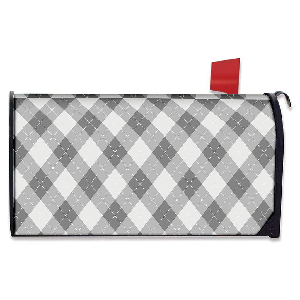 Grey Argyle Pattern Print Mailbox Cover
