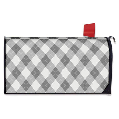 Grey Argyle Pattern Print Mailbox Cover