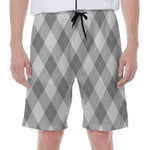 Grey Argyle Pattern Print Men's Beach Shorts