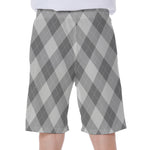 Grey Argyle Pattern Print Men's Beach Shorts
