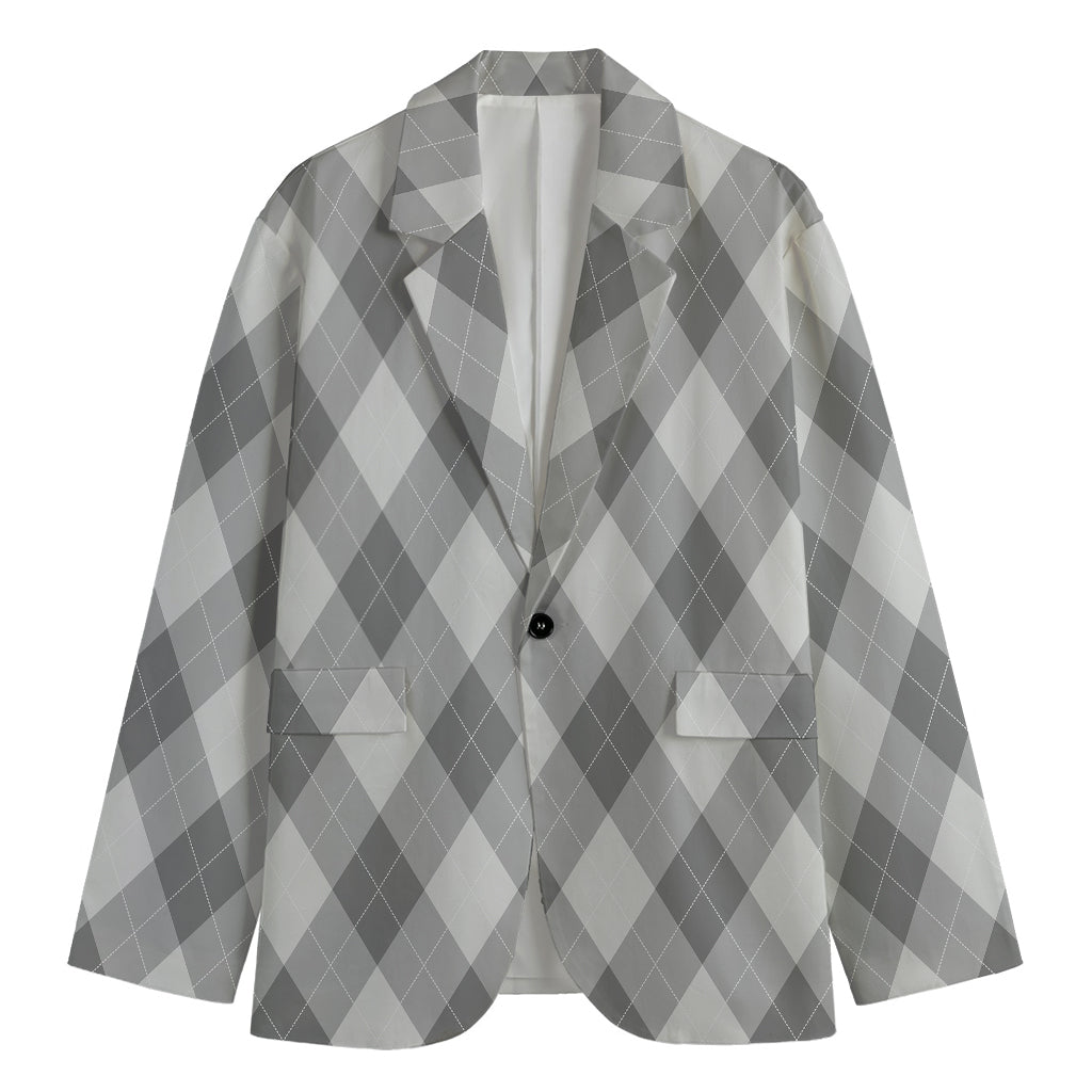 Grey Argyle Pattern Print Men's Blazer