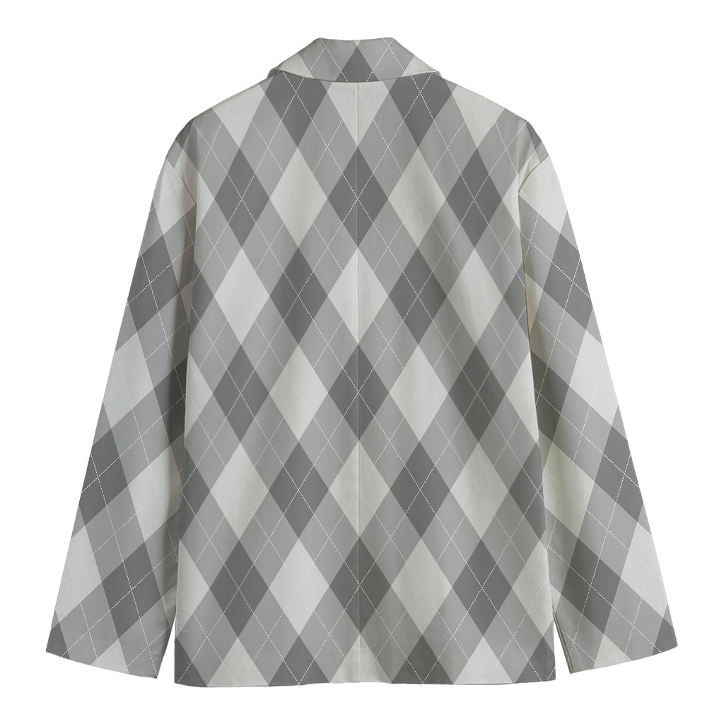 Grey Argyle Pattern Print Men's Blazer
