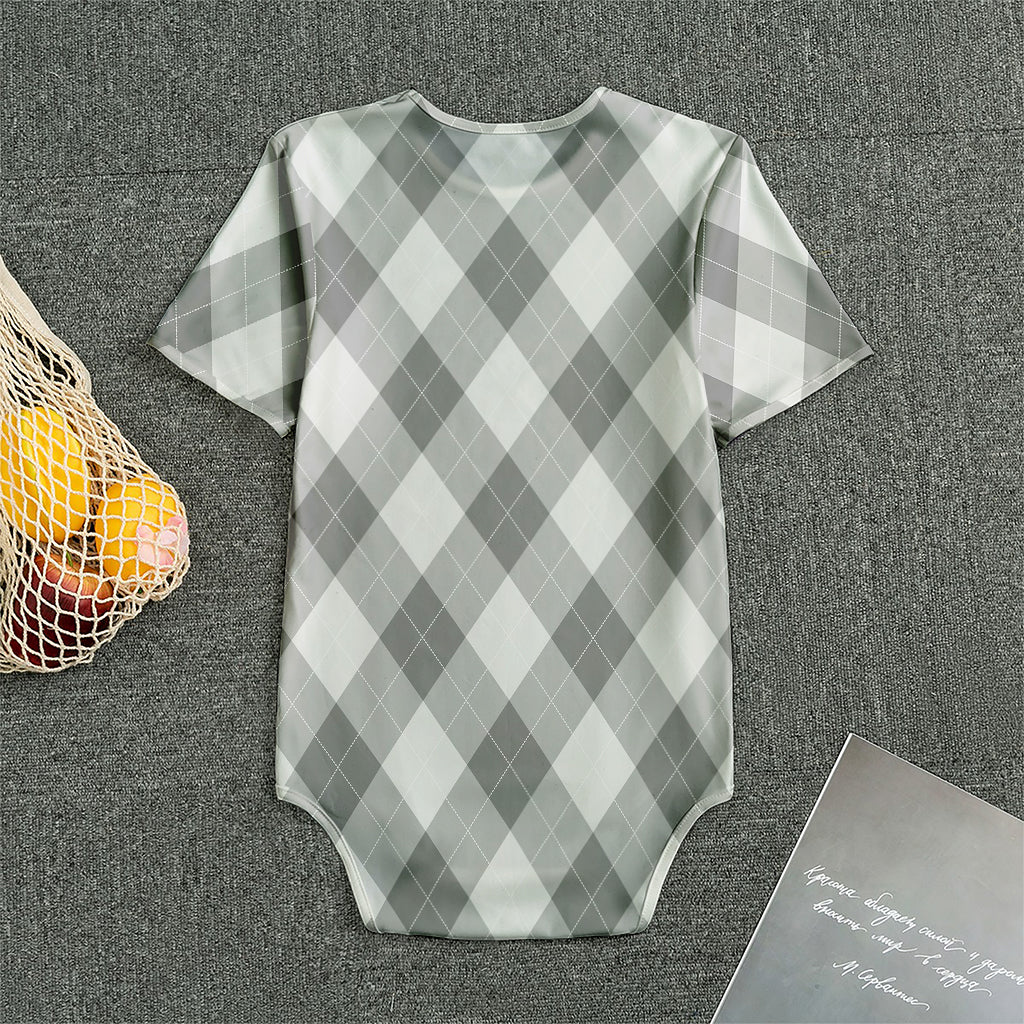 Grey Argyle Pattern Print Men's Bodysuit