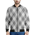 Grey Argyle Pattern Print Men's Bomber Jacket