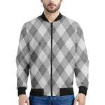 Grey Argyle Pattern Print Men's Bomber Jacket