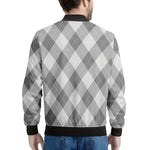 Grey Argyle Pattern Print Men's Bomber Jacket