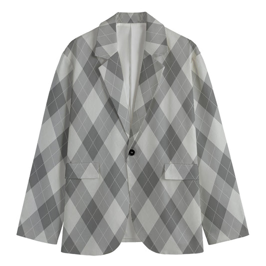 Grey Argyle Pattern Print Men's Cotton Blazer