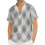 Grey Argyle Pattern Print Men's Deep V-Neck Shirt