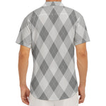 Grey Argyle Pattern Print Men's Deep V-Neck Shirt