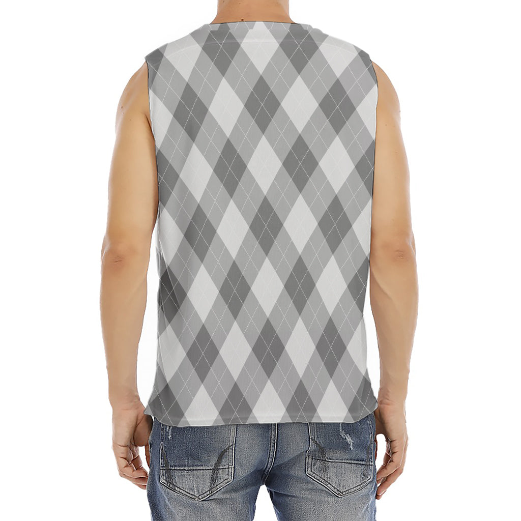 Grey Argyle Pattern Print Men's Fitness Tank Top