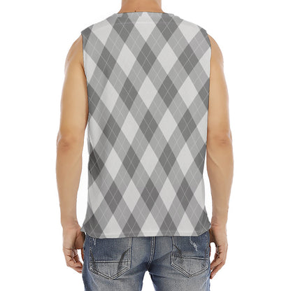 Grey Argyle Pattern Print Men's Fitness Tank Top
