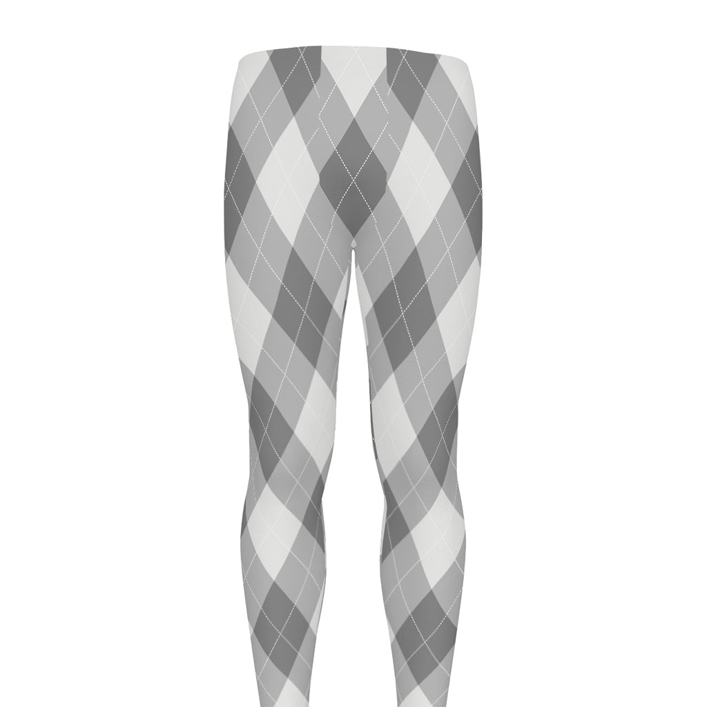 Grey Argyle Pattern Print Men's leggings