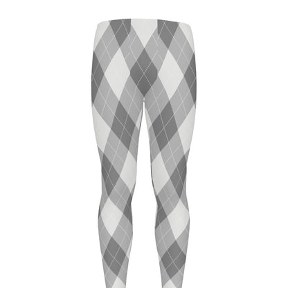 Grey Argyle Pattern Print Men's leggings