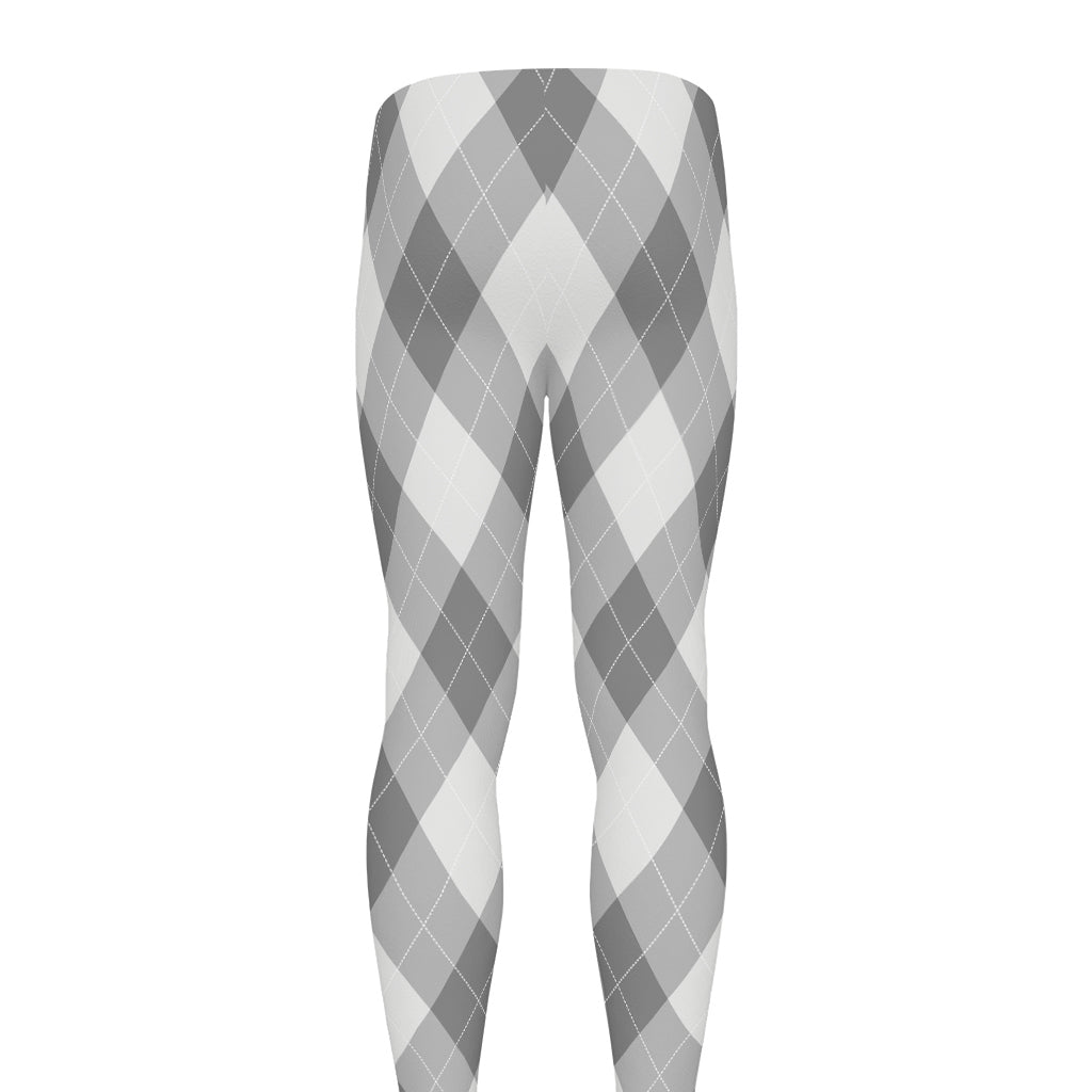 Grey Argyle Pattern Print Men's leggings