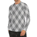 Grey Argyle Pattern Print Men's Long Sleeve Rash Guard