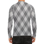Grey Argyle Pattern Print Men's Long Sleeve Rash Guard