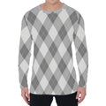 Grey Argyle Pattern Print Men's Long Sleeve T-Shirt