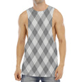 Grey Argyle Pattern Print Men's Muscle Tank Top
