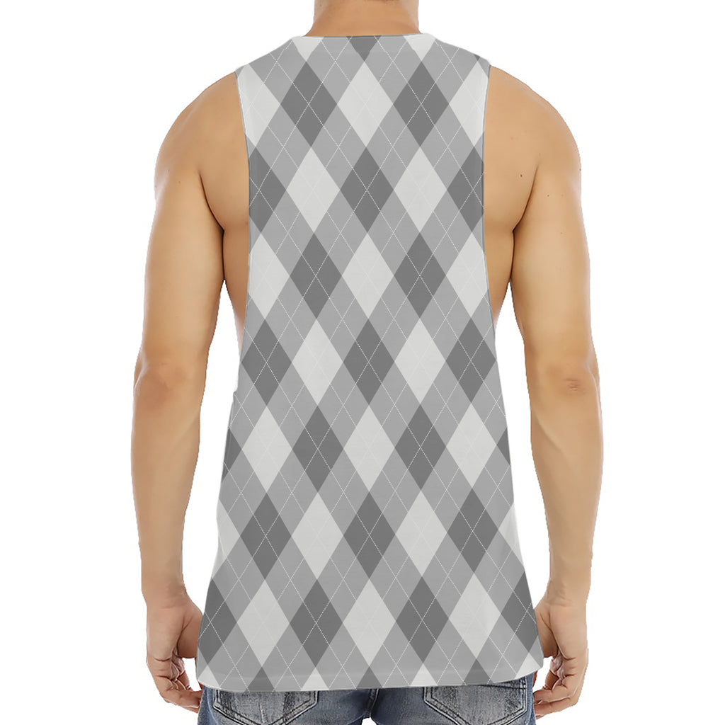 Grey Argyle Pattern Print Men's Muscle Tank Top
