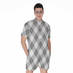 Grey Argyle Pattern Print Men's Rompers