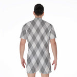 Grey Argyle Pattern Print Men's Rompers