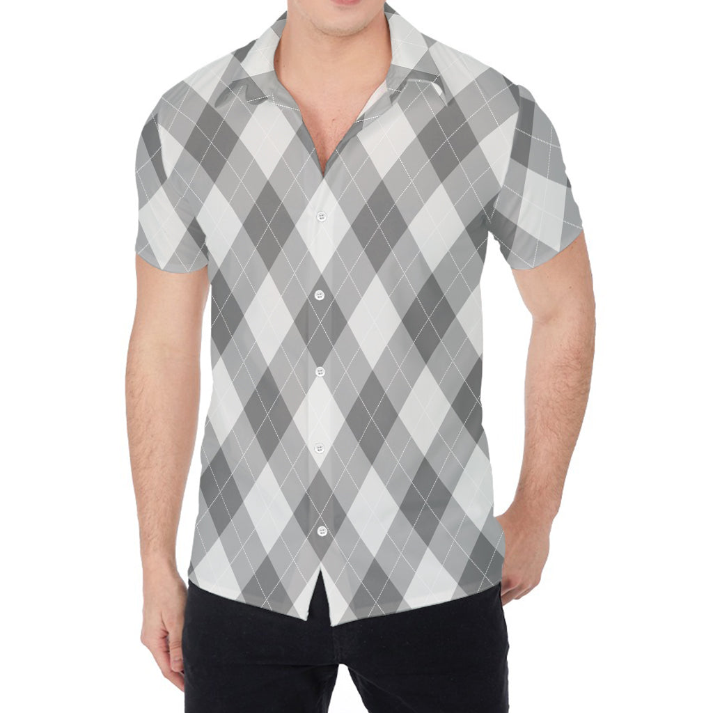 Grey Argyle Pattern Print Men's Shirt