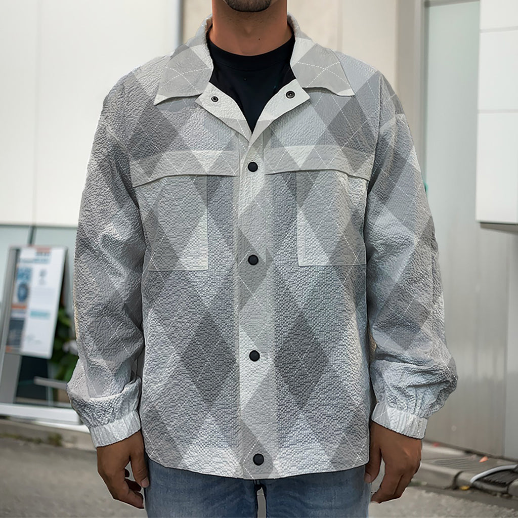 Grey Argyle Pattern Print Men's Shirt Jacket
