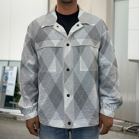 Grey Argyle Pattern Print Men's Shirt Jacket