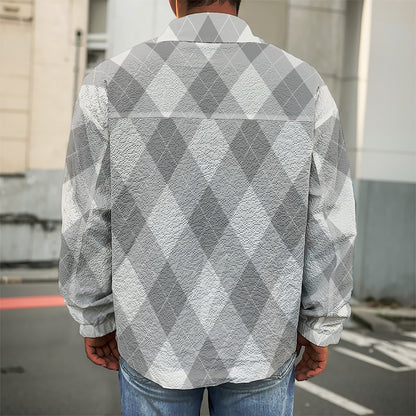 Grey Argyle Pattern Print Men's Shirt Jacket