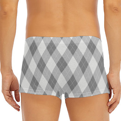 Grey Argyle Pattern Print Men's Short Boxer Briefs