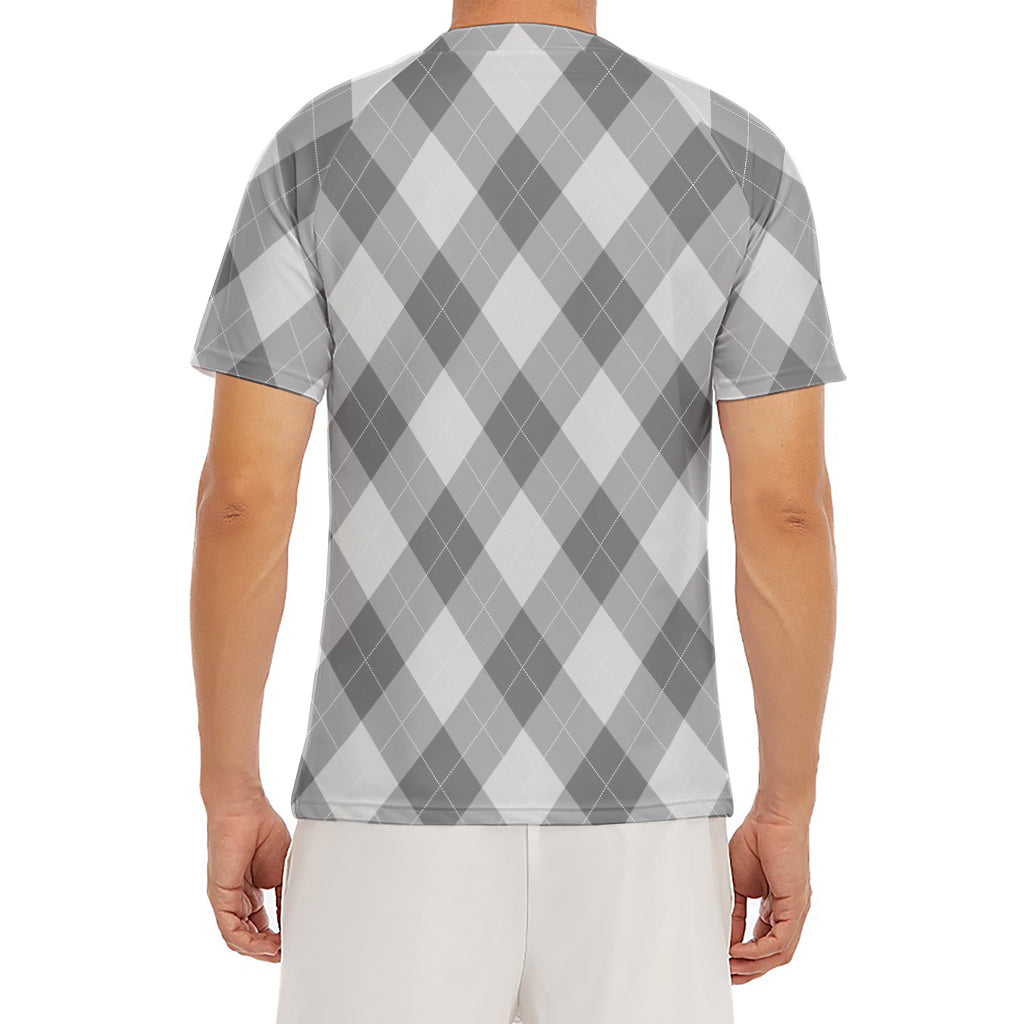 Grey Argyle Pattern Print Men's Short Sleeve Rash Guard