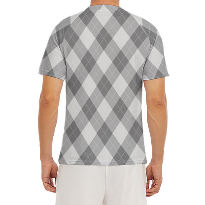 Grey Argyle Pattern Print Men's Short Sleeve Rash Guard