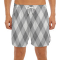 Grey Argyle Pattern Print Men's Split Running Shorts