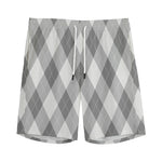 Grey Argyle Pattern Print Men's Sports Shorts